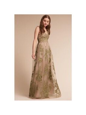 Bhldn Lenox gown embroidered floral appliqué Anthropology size us 6 Preowned